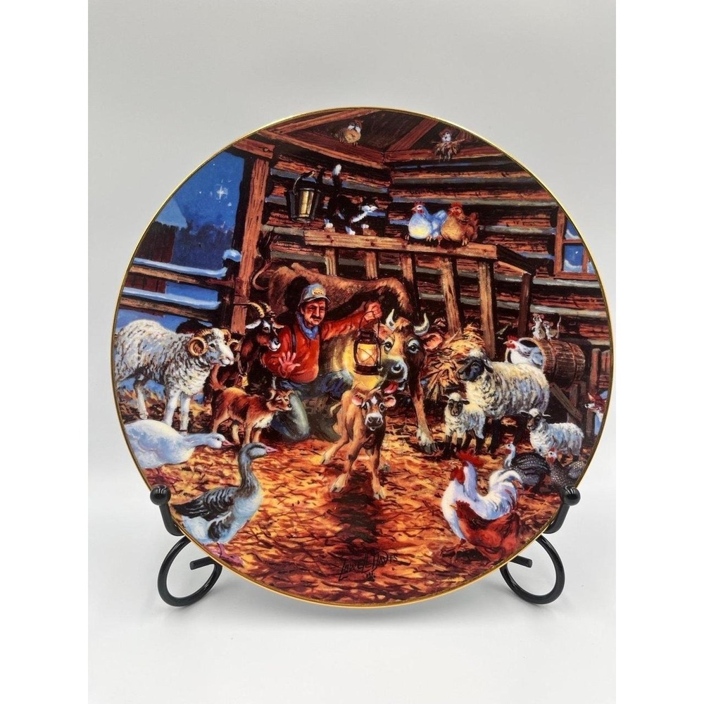 Country Christmas 1987 Collector Plate Lowell Davis Cow calf Farm animals RARE